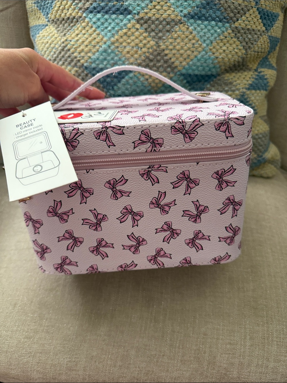 Pink Bow Travel Makeup Case W/ LED Mirror